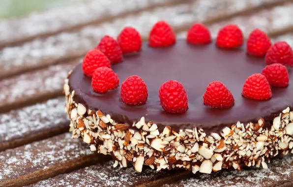 Raspberry, cake, nuts, dessert, sweet