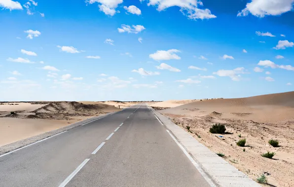 Picture road, sand, the sky, freedom, clouds, landscape, nature, the way