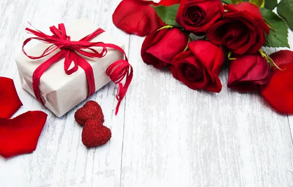 Picture love, gift, roses, hearts, red, red, love, romantic