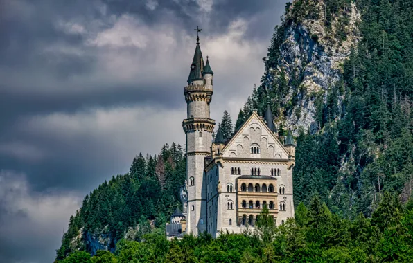 Forest, mountains, castle, rocks, Germany, Bayern, Germany, Bavaria