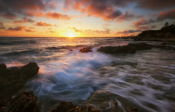Picture sea, the sun, sunset, stones