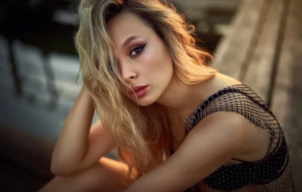 Look, girl, face, pose, hair, portrait, blonde, Andrey Metel'kov