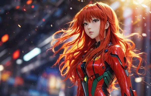 Girl, red hair, anime, cyberpunk