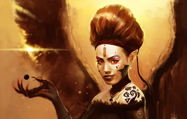 Look, girl, face, wings, hands, makeup, the demon, hairstyle