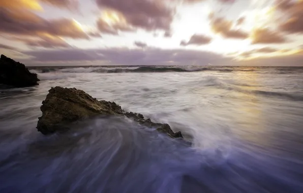 Sea, landscape, sunset, rocks