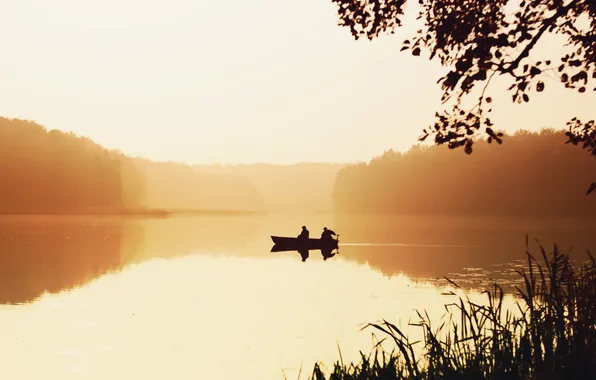 Landscape, lake, boat