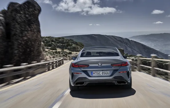 Picture the sky, mountains, rocks, coupe, BMW, Gran Coupe, ridge, 8-Series