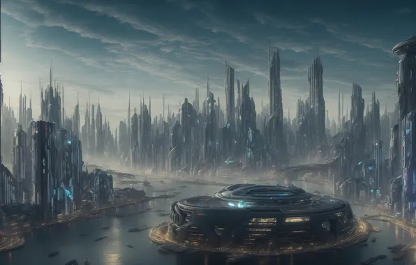 City, future, landscape, art, fantastic, digital art, Futuristic, utopia