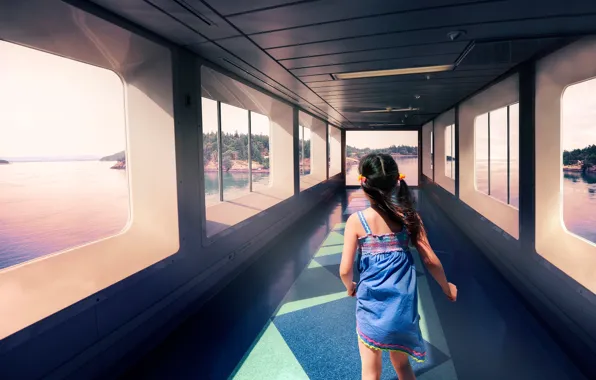 Dress, running, girl, ponytail