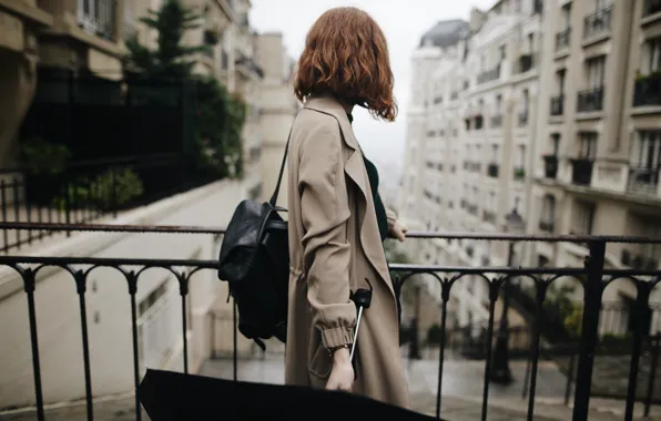 Bridge, the city, river, rain, Girl, umbrella