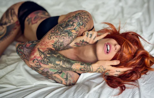 Girl, tattoo, red, girl, tattoo, Redhead