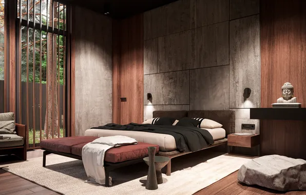 Design, room, interior, bedroom, Asian style