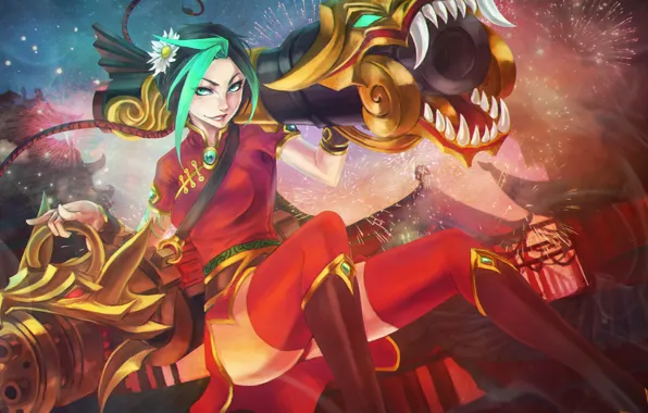 Girl, dress, gun, lol, League of Legends, skin, jinx, Loose Cannon