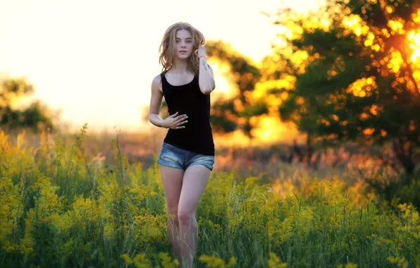Wallpaper girl, shorts, photo, photographer, blue eyes, model, tattoo, blonde, portrait, tank top, bare shoulders, jean …