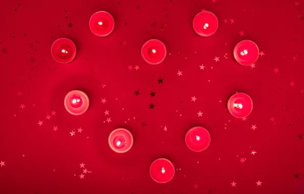 Love, flame, holiday, heart, Shine, candles, red, stars