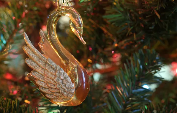 Holiday, toy, new year, Christmas, Swan, tree, decoration, needles