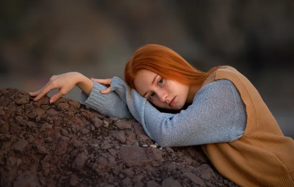 Look, girl, pose, hands, red, redhead, Victoria Gerasimenko