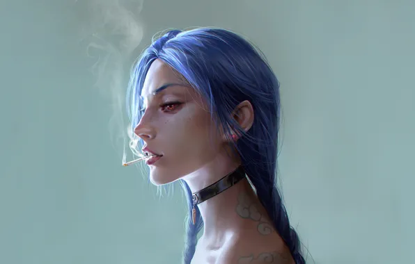 Girl, Minimalism, Figure, Smoke, Face, Braids, Background, Drawings