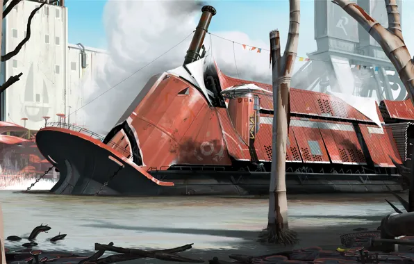 Future, Ship, Slums, Couples, Art, Sci-Fi, Pipe