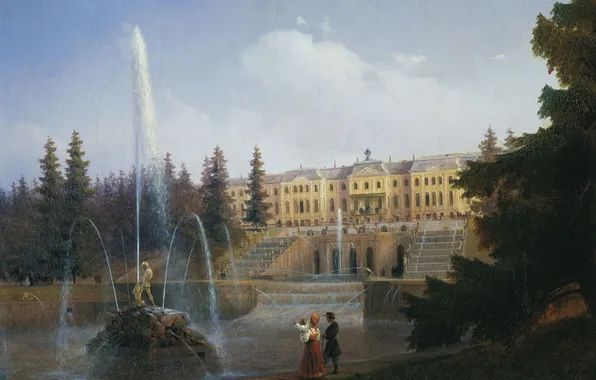 Park, picture, fountain, Aivazovsky, Peterhof, Samson