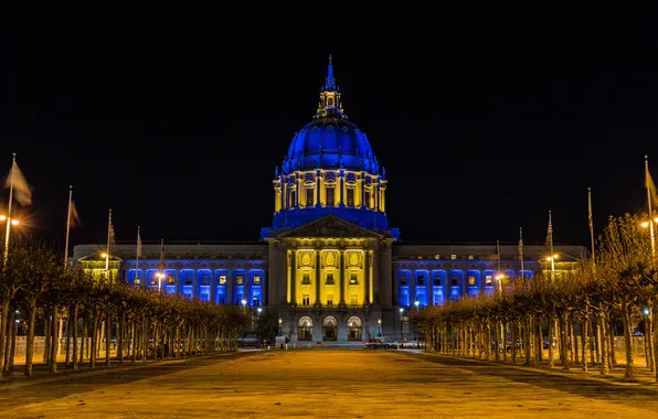 Picture the sky, night, lights, San Francisco, USA, Palace, City Hall