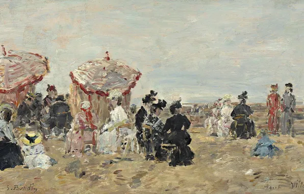 People, picture, umbrella, Eugene Boudin, The scene on the beach