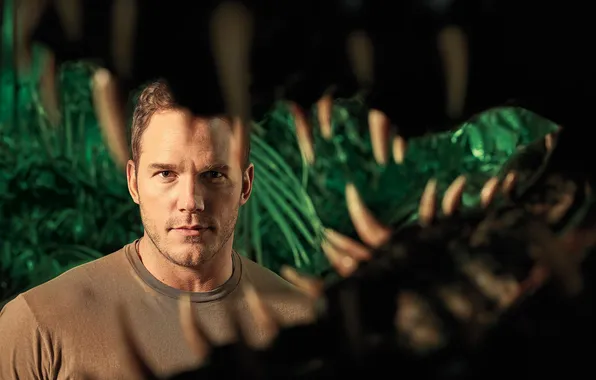 Portrait, dinosaur, mouth, fangs, actor, photoshoot, Chris Pratt, Jurassic world
