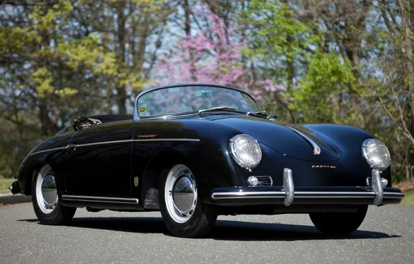 Picture background, black, Porsche, Roadster, Porsche, classic, the front, 1955