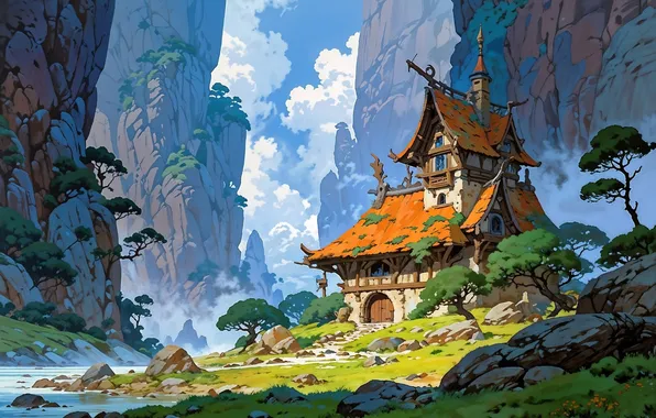 House, art, rocks, ai art