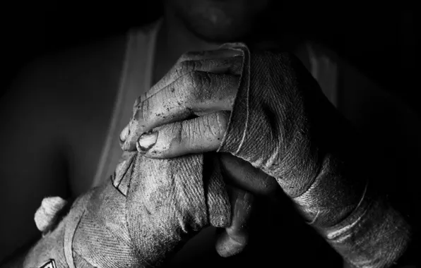 Picture hands, black and white, fighter