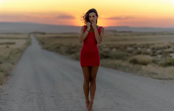 Road, girl, sunset, Eileen