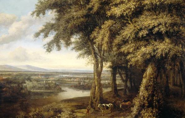 Landscape, nature, picture, Koninck Philips, Forest Landscape with River View