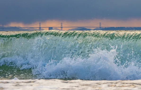 Picture sea, wave, storm, bridge, nature, shore, Japan