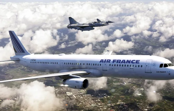 Wallpaper fighter, liner, Mirage, Air France, single-aisle passenger jet, French airline, Airbus A321, KLM