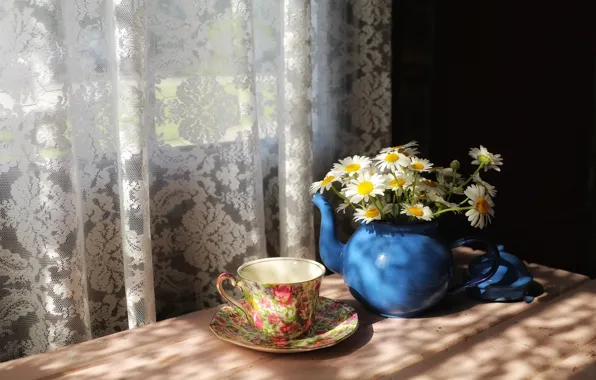 Picture house, chamomile, window, Cup