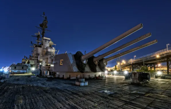 Night, weapons, ship, USS Salem (CA 139)