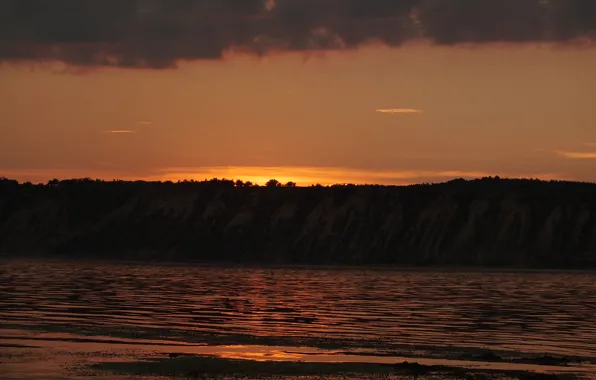 Water, clouds, sunset, mountains, clouds, river, Volga