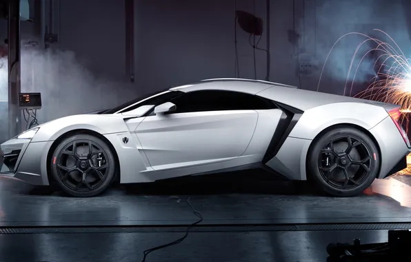 Picture white, supercar, side view, Lykan, Hypersport