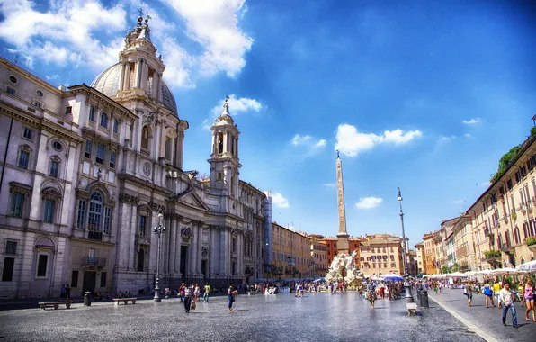 Picture Rome, Italy, Cathedral, obelisk, Piazza Navona, fountain of the four rivers
