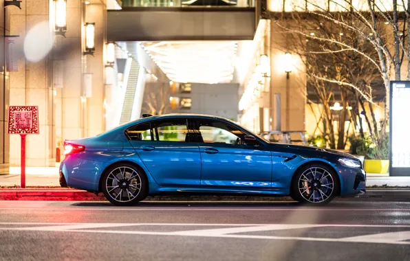 BMW, blue, side view, M5, F90, BMW M5 Competition