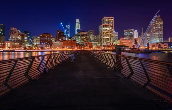 Picture Bridge, Night, The city, Skyscrapers, Night landscape