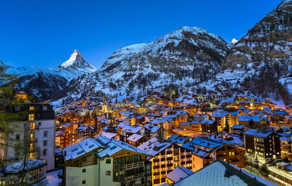 The city, mountain, Europe, Alps, Zermatt, Swiss, Matterhorn