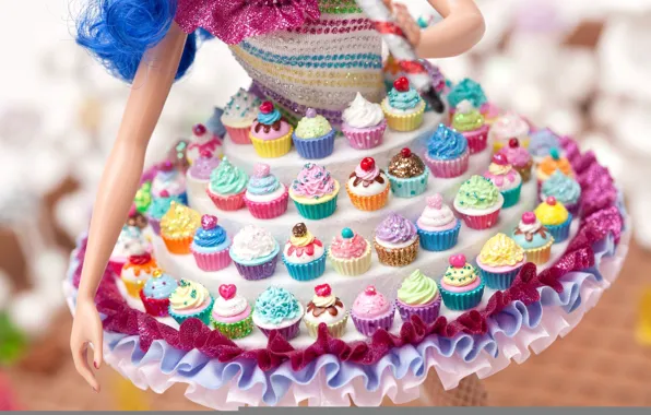 Doll, dress, sweets, cupcakes