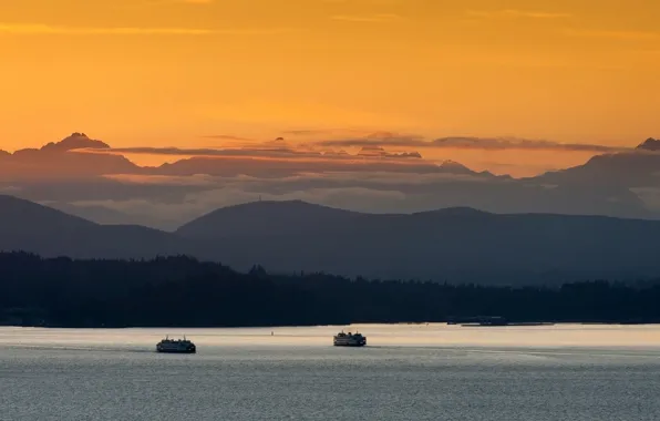 Sunset, Washington, ship, boat, Seattle, ferry, ferries, Bremerton, wa