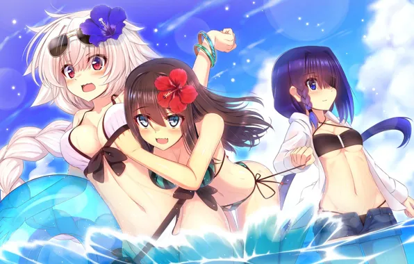 Girl, beach, boobs, breast, anime, tits, funny, asian