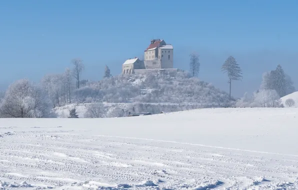 Picture winter, snow, castle, hills, home, Germany, Waldburg