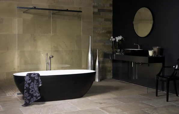 Design, black, stone, interior, bath, bathroom