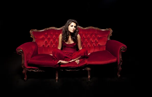 Girl, red, background, sofa, singer, Katie Melua