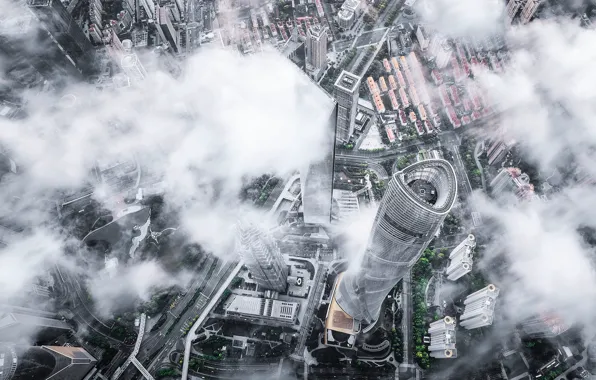 Clouds, the city, fog, building, height, home, skyscrapers, China