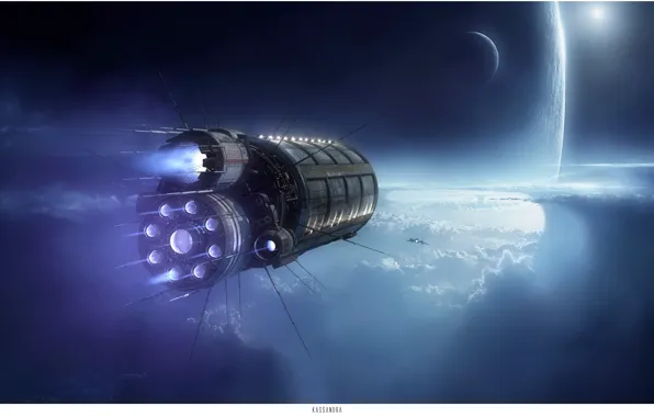 Picture space, stars, planet, Kassandra, spacecraft